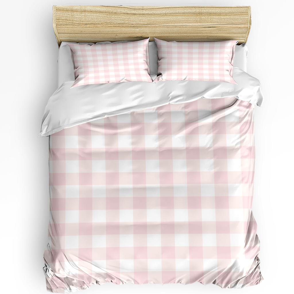3pcs Bedding Set Pink Plaid Home Textile Duvet Cover Pillow Case Boy Kid Teen Girl Bedding Covers Set