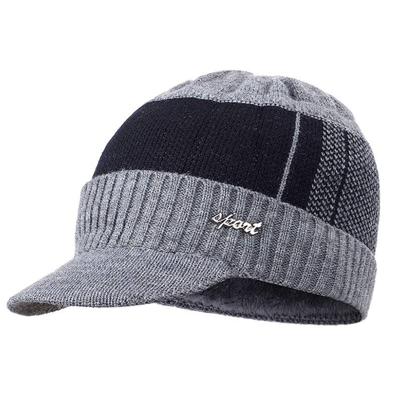 

1 шт. Зимняя шапка-бини с флисовой подкладкой, теплая вязаная шапка для улицы, мужская шапка для лыж из акрилового волокна серый