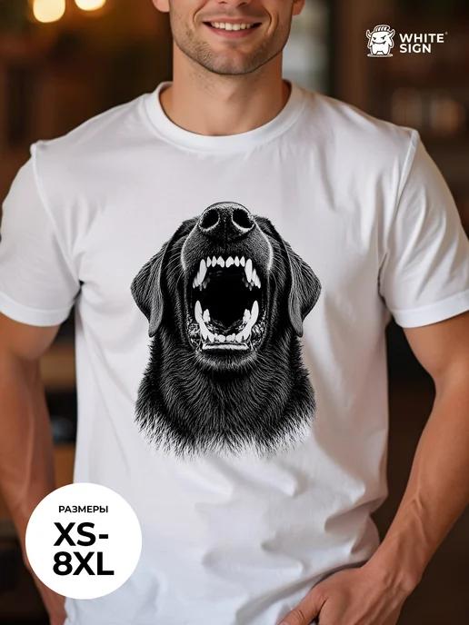 Oversized cotton T-shirt with dog face print 4XL