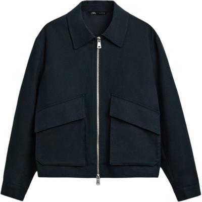 Unifarbene lässige Jacke mit Reißverschluss und langen Ärmeln für Herrenjacken Ozeanblau 0706512-401