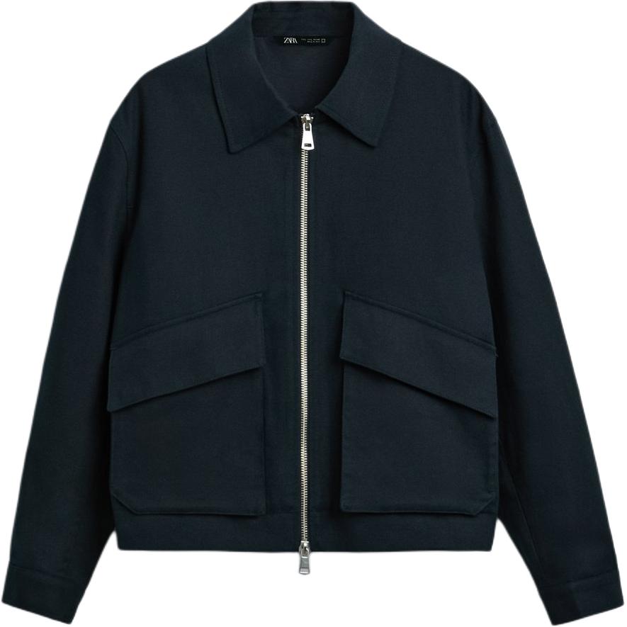 

Zara Solid Color Casual Zip Long Sleeve Jacket Men jackets Ocean-Blue 0706512-401 S