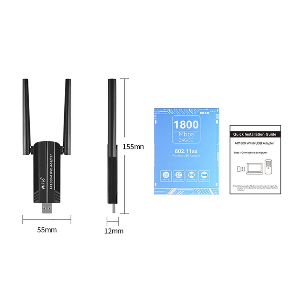 Wifi 6 USB Adapter 2.4G/5Ghz Dual Band Wireless WiFi Receiver USB 3.0 Dongle Network Card Driver Free for Laptop Computer PC