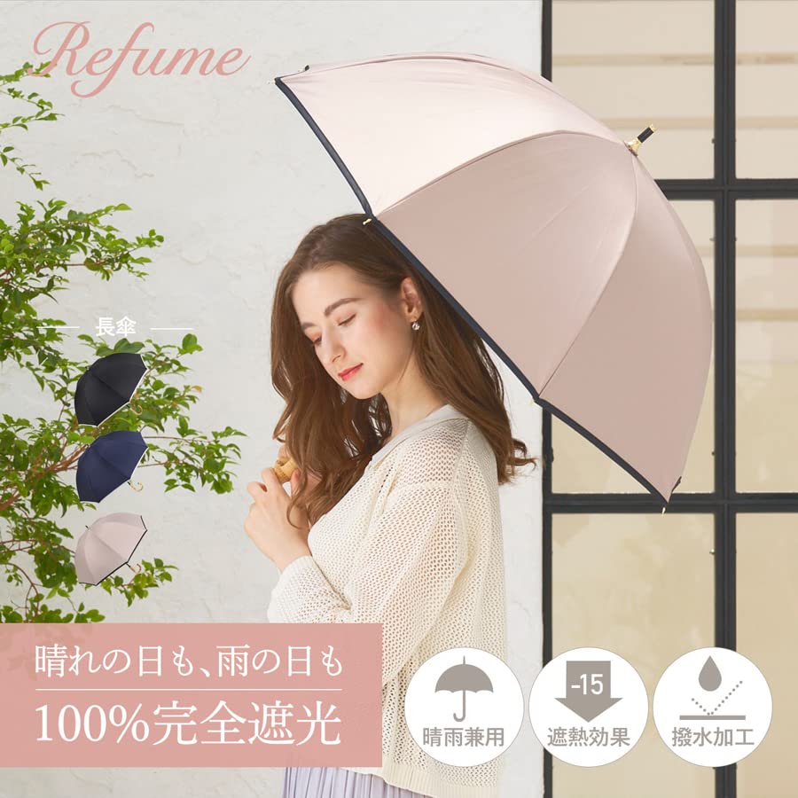 Refume Long Complete Light Heat UV Suitable for Sun and Navy and White Parasol, Umbrella, Shade, 100% Blocking, Lightweight, Blocking, Protection,