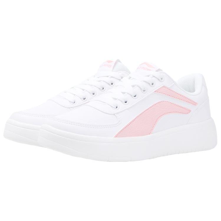 Li Ning Synthetic Leather Low Top Slip Resistant Abrasion Resistant Skateboard Shoes Women's White Pink AGCR470-4
