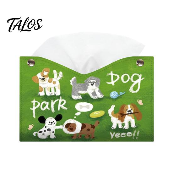 Multipurpose Tissue Bag Leather Box Cover with Cartoon Puppies Pattern, Foldable Desktop Organizer, Napkin Holder Organizer Case, Facial Paper