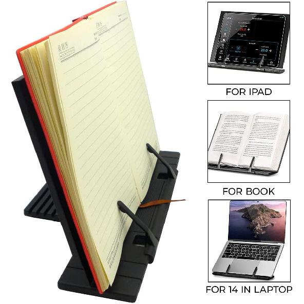 Desk Book Holder For Books, Documents, Laptops, iPads, Cookbooks, And So On - Foldable And Portable Book Stand For All Tables And Desks – Angle