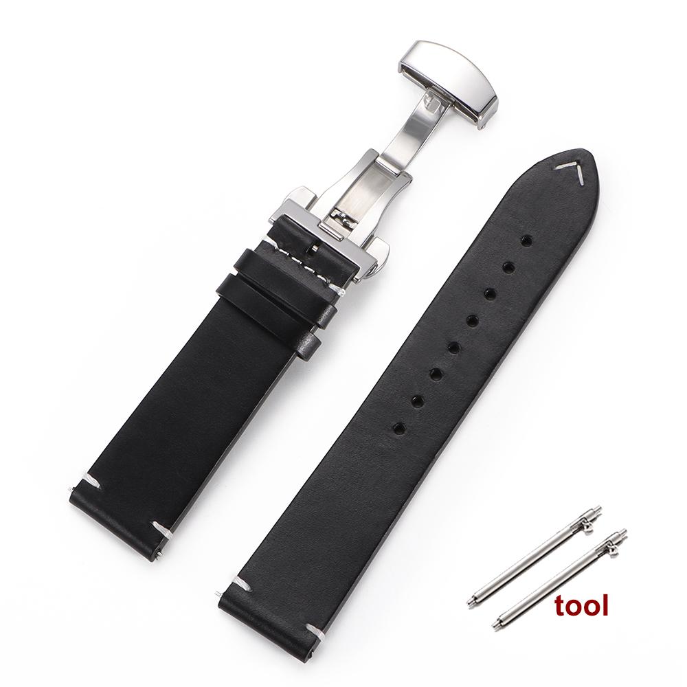 Retro Oil Wax Genuine Leather Watchband Quick Release Butterfly Buckle Calfskin Strap for Rolex 18/19/20/21/22/24mm Wristband