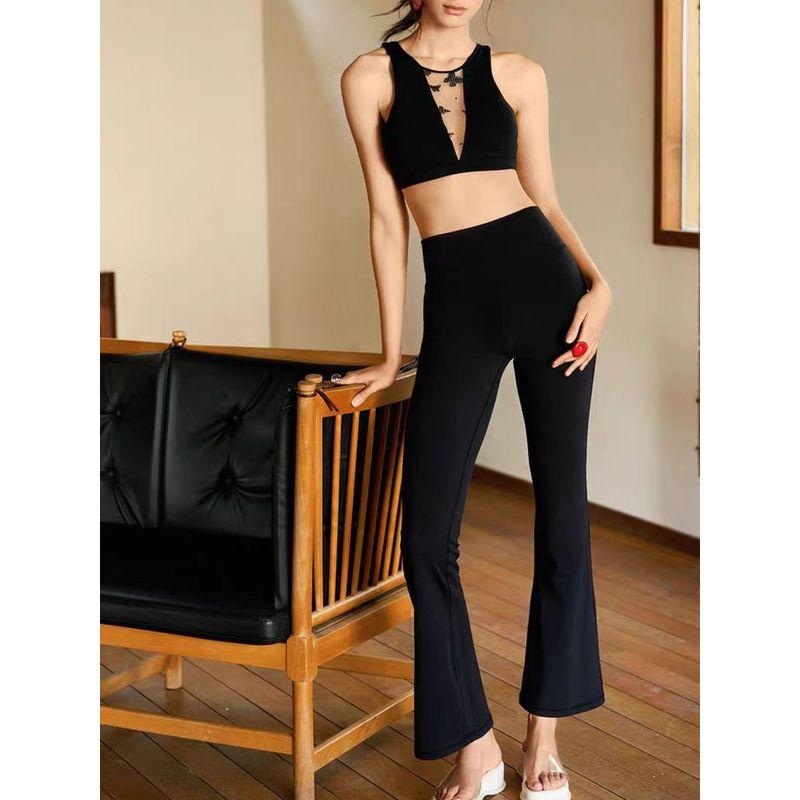 

Сетчатое нижнее белье для йоги Прозрачная Сексуальная Красивая спина Профессиональный Спортивный фитнес-бра для бега Женский Ударопрочный Верхняя одежда Пуш-ап Новый L Classic Black pants