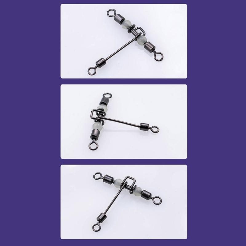 15Pcs Swivels Barrels Rolling Swivels Fishing Tackle Rig Swivels 3 Way Swivels with Glow Beads