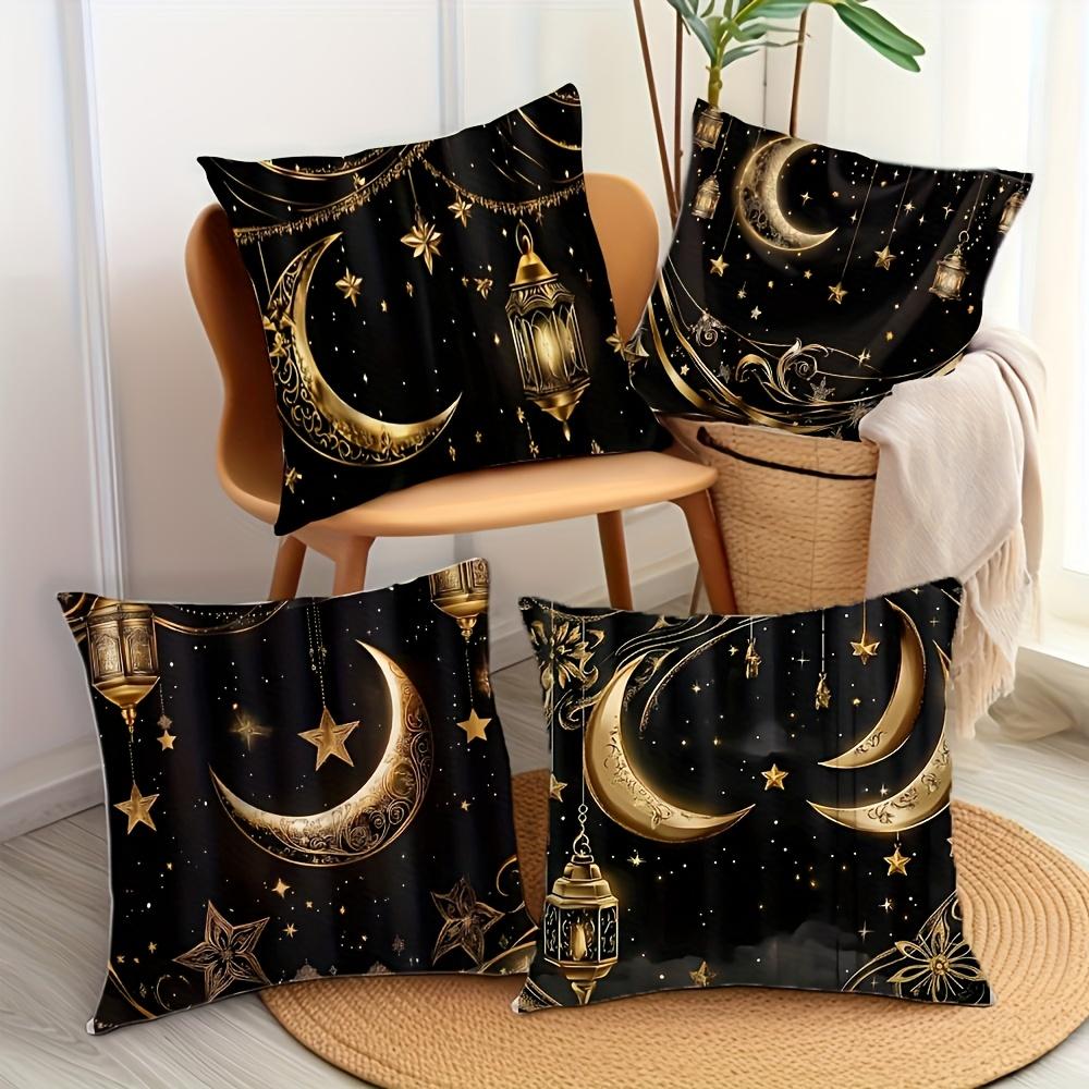 Ramadan Cushion Covers Moon Crescent Stars Lantern Printed Square Pillowcase Zipper Closure for Living Room Festival Decorations