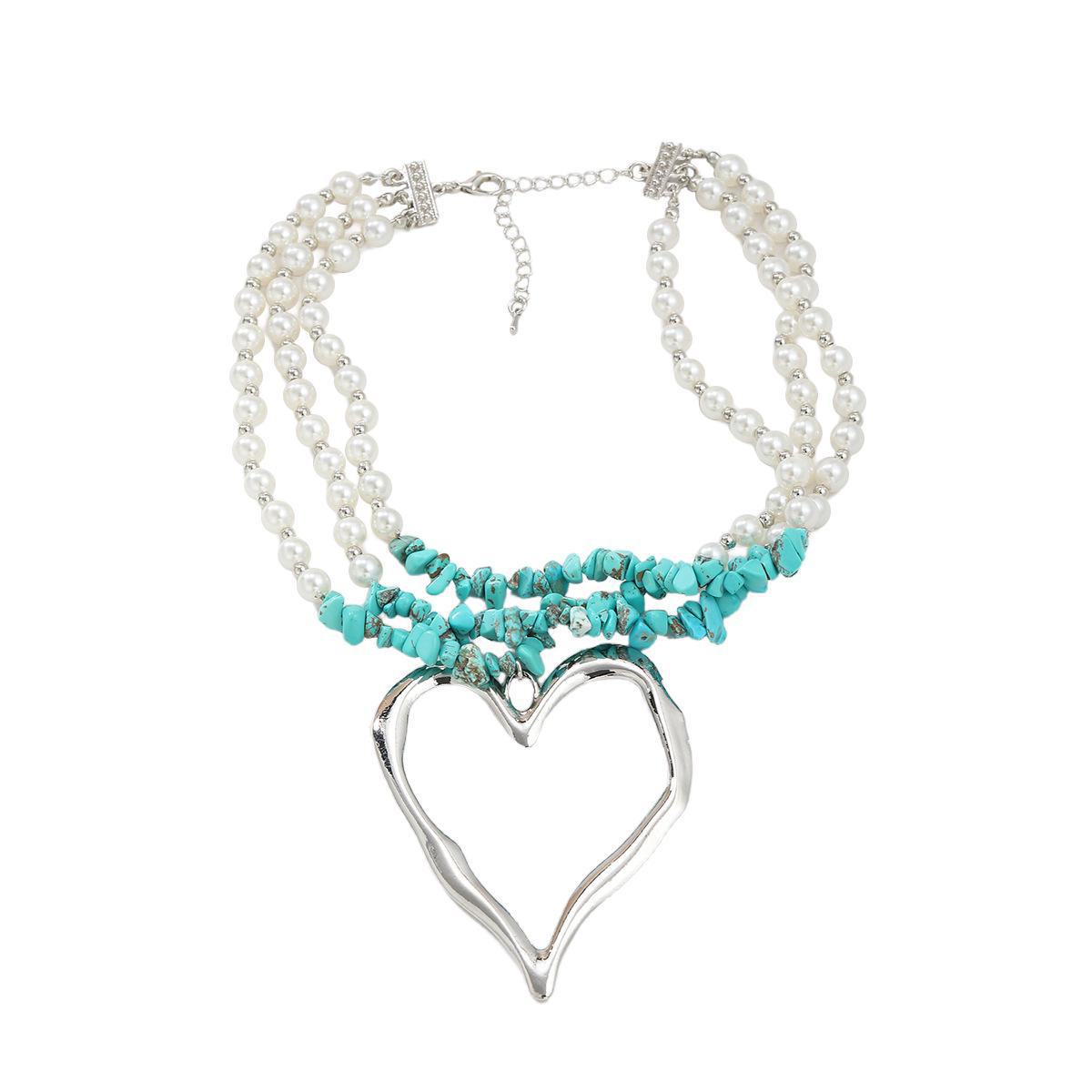 

Крупное ожерелье в стиле бохо с имитацией жемчуга и бирюзы в форме сердца серебряный/синий
