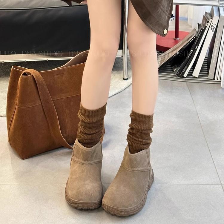 Cowhide version~ thick-soled matte short snow boots women's 2025 winter new non-slip casual short boots warm cotton boots