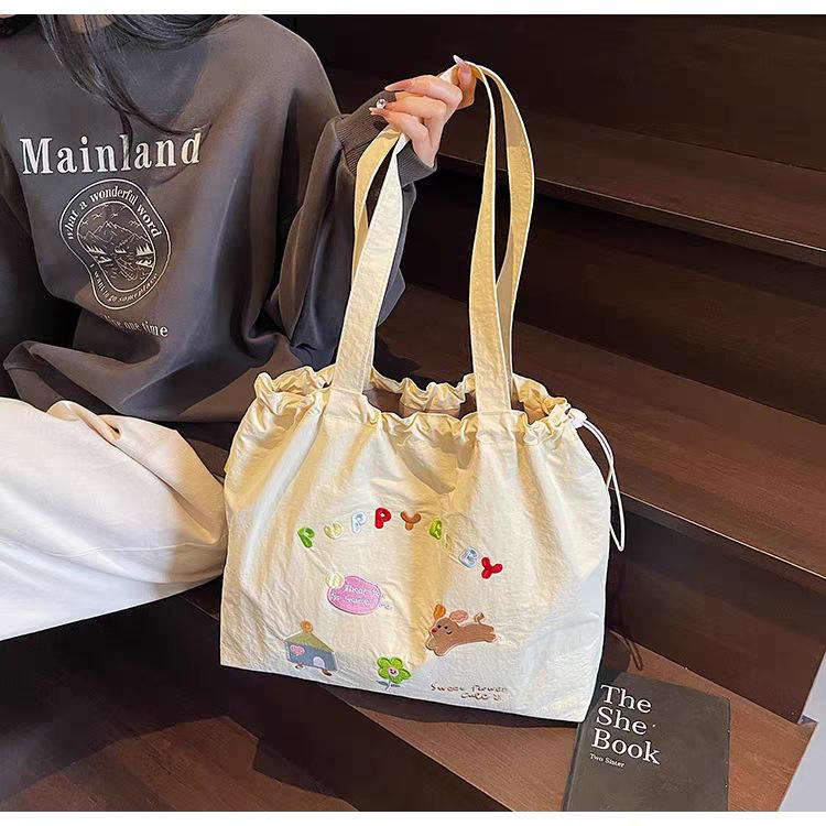 Fashionable Korean Style Ins Canvas Bag Women Large Capacity Casual All-matching Portable Single-shoulder Commuting Tote 40x9x33