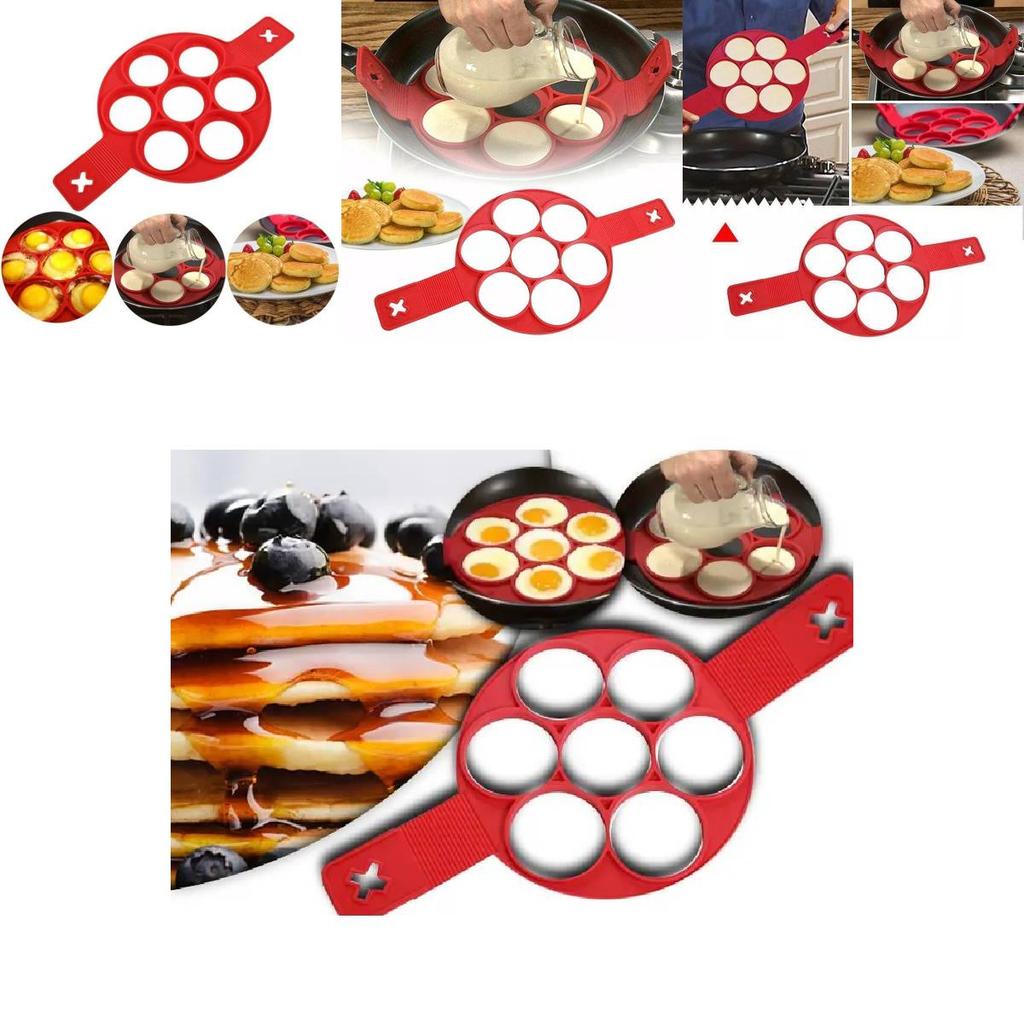 High-quality Red Silicone Egg Ring With Seven Holes For Perfectly Shaped Eggs And Pancakes