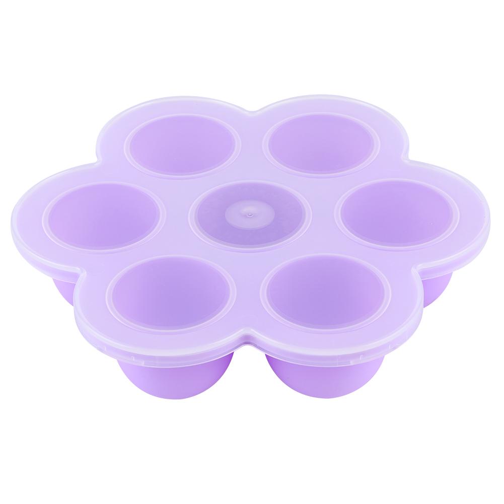 Innovative Flower‑Shape 7‑Hole Silicone Ice Mold Tray Container with Cover Kitchen Utensils(Purple )