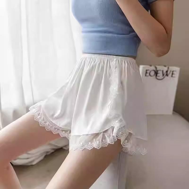 Women's Safety Shorts: Anti-Exposure, Summer Thin, Lace Trim, JK Style, Non-Rolling Hem, Loose Fit, Home or Base Layer Wear