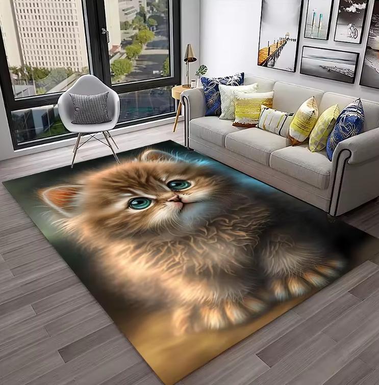 

Oil Painting Style Orange Cat Non-Slip Floor Mat, Healing Cat Lover Decorative Rug for Living Room and Home 40x60cm