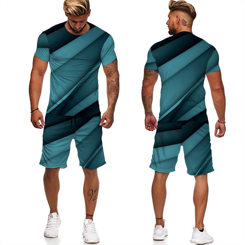 Chándales con estampado abstracto para hombre, camisetas/pantalones cortos/conjuntos con estampado geométrico 3D, ropa informal estilo Hip Hop, trajes de 2 piezas Harajuku para parejas