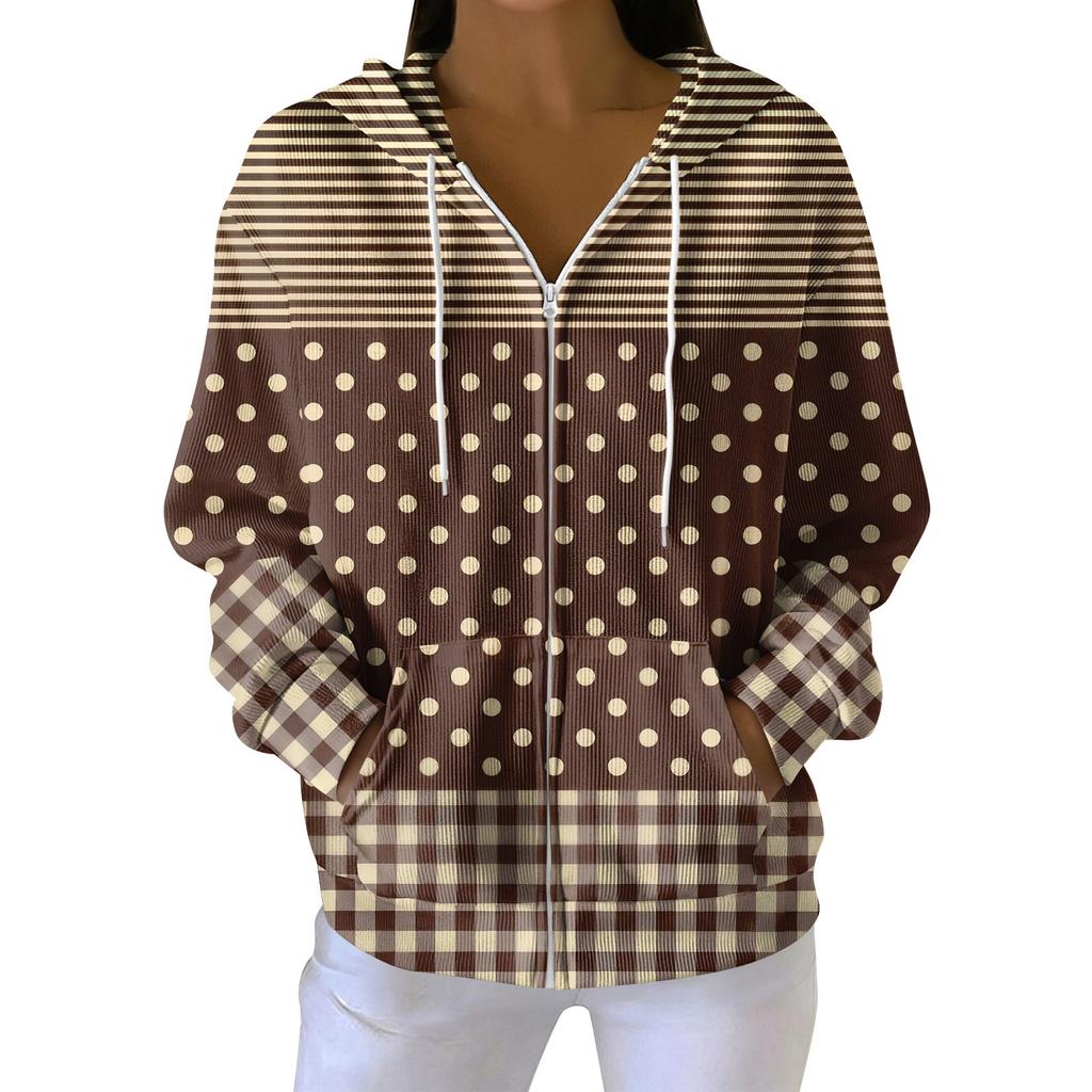 Women's Casual Fashion Long-Sleeved Zip-Up Christmas Print Knitted Hoodie