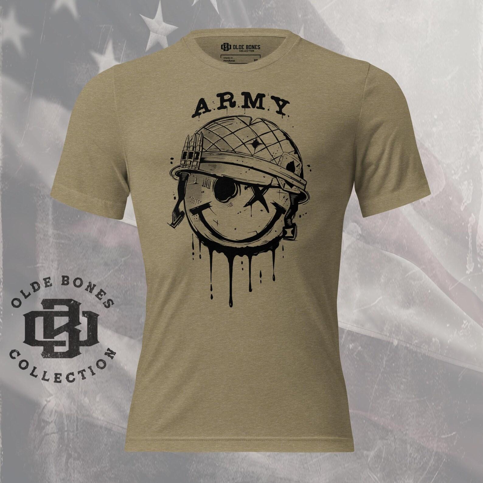 Army Smile Face Military T-Shirt | US Army | Tri-Blend Olive Military T-Shirt| Army Style | Veteran Shirt | Military Gift | Veteran Gift S