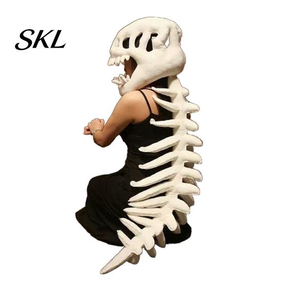 Halloween Party Dekoration Dinosaurierskelett Kostüm, 3D Spinosaurus Schädel Maske Kopfschmuck und Wirbelsäule, Requisite Plüsch Kapuze Kostüm für Halloween, Cosplay,