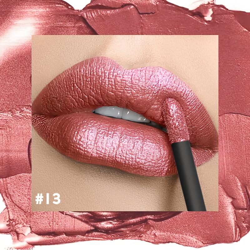 Gloss Labial Metálico Alto Brilho, Longa Duração, Fórmula Não Pegajosa, Batom Hidratante Brilho Labial Ideal para Festas, Encontros e Uso Diário