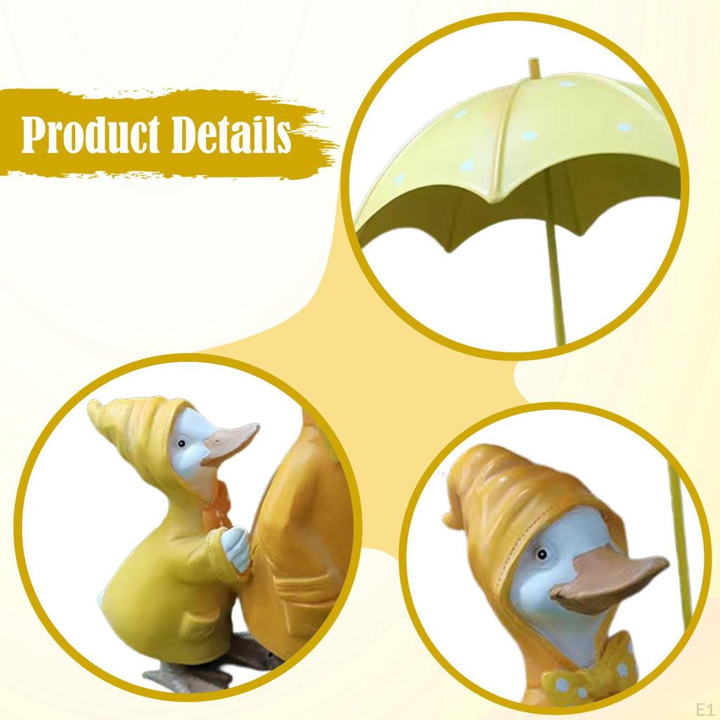 Duck Statue with Raincoat Umbrella Resin Sculpture Gift Animal Garden Figurine for Corridor Shelf