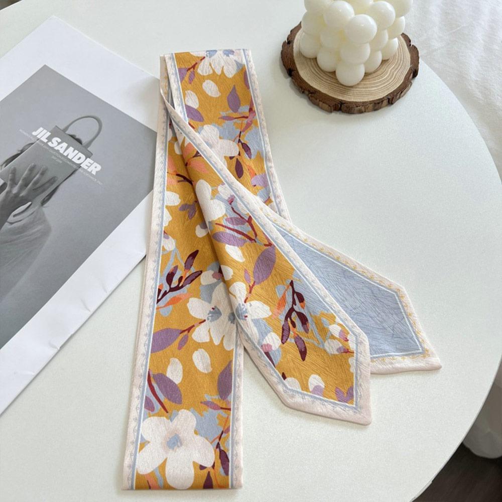 Long Thin Satin Silk Ribbon Scarf Fresh Floral Bag Strap Trendy Hair Tie  for Women