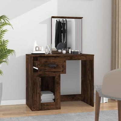Makeup Table with Mirror Smoked Oak Finish 90 X 50 X 132.5 Cm