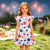 Girls Short Sleeve Dress with Star and Stripe Print Soft Crew Neck Casual A Line Fit Lightweight Summer Dress