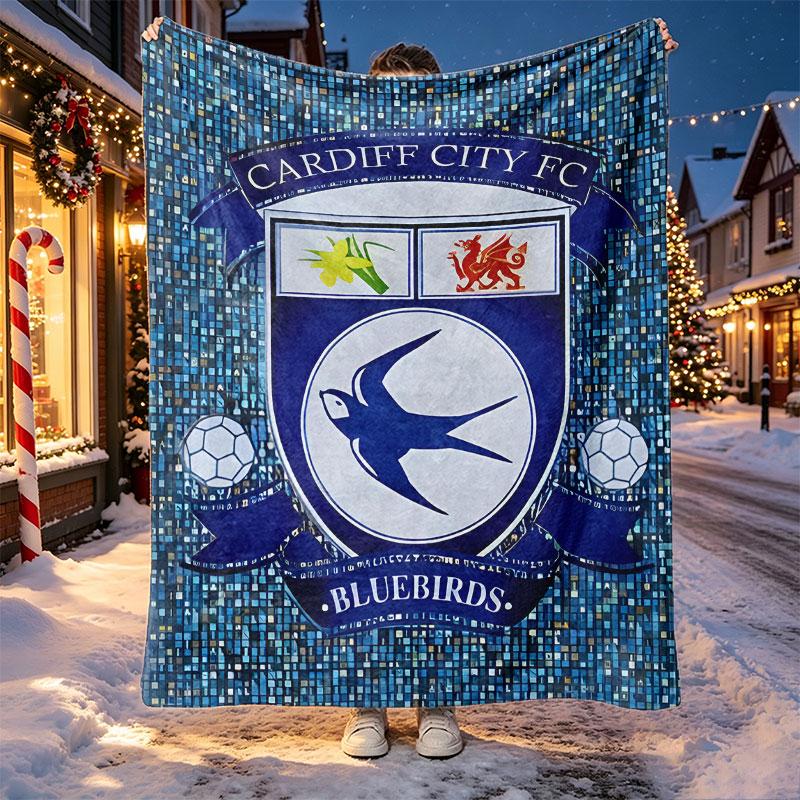 Cardiff City FC Pattern Blanket for Home Decoration, Bed, Sofa, Car Travel, Camping, Suitable for All Seasons, Birthday Christmas Gift