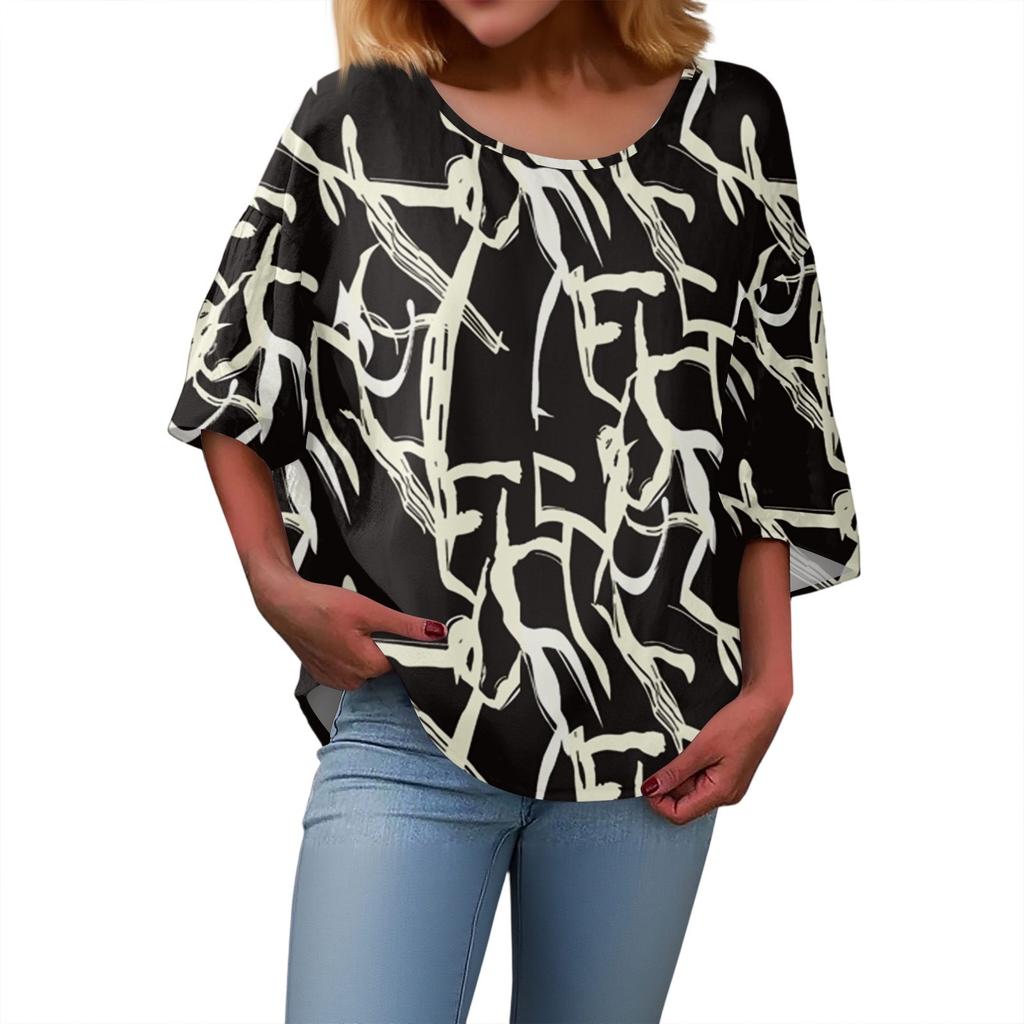 Summer Tops For Women Cute O Neck 3/4 Sleeve Blouses Floral Print Top Casual Shirts