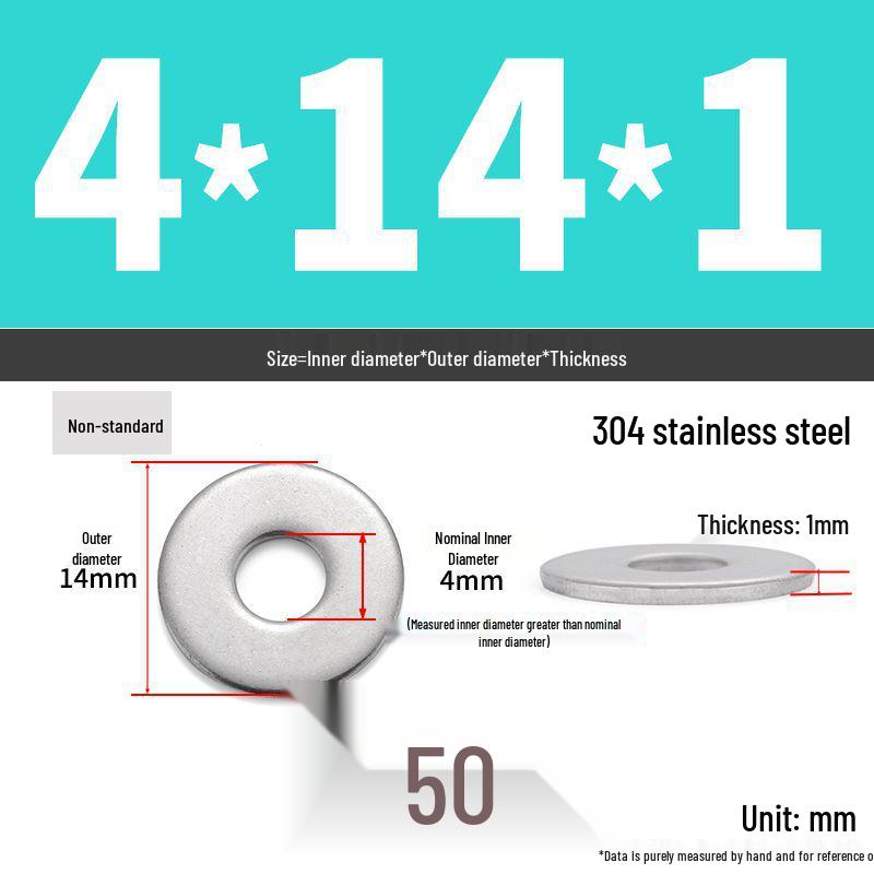 304 Stainless Steel Enlarged Flat Washer Ring (Sizes: M1.6-M22)