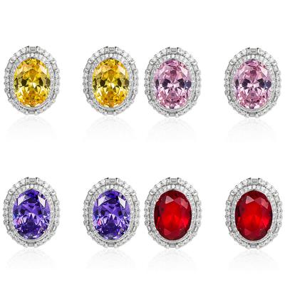 Color Treasure Set Inlaid with Oval Zircon Stud Earrings, Pompous Luxury Design Earrings Women
