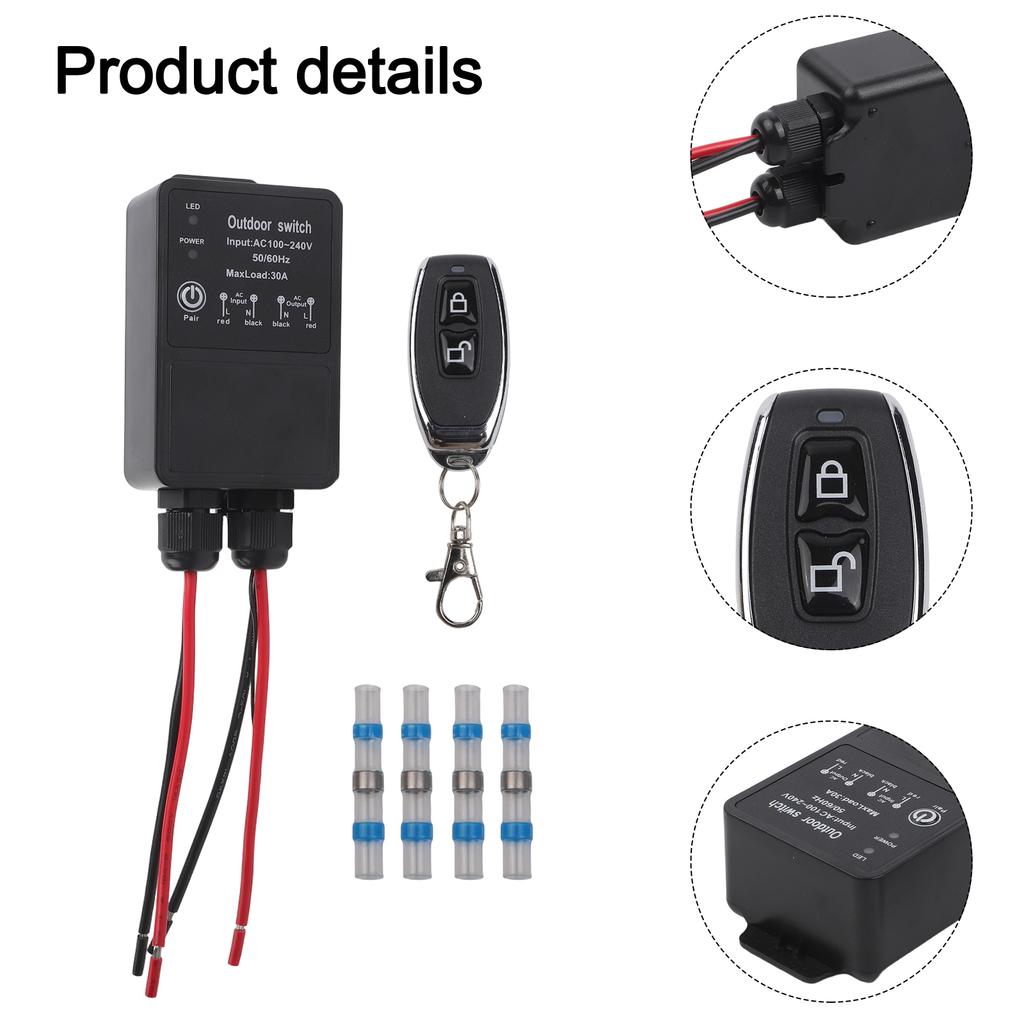 Remote Control Wireless Switch 30A AC110240V Waterproof for Outdoor and Indoor Lighting and Electrical Devices
