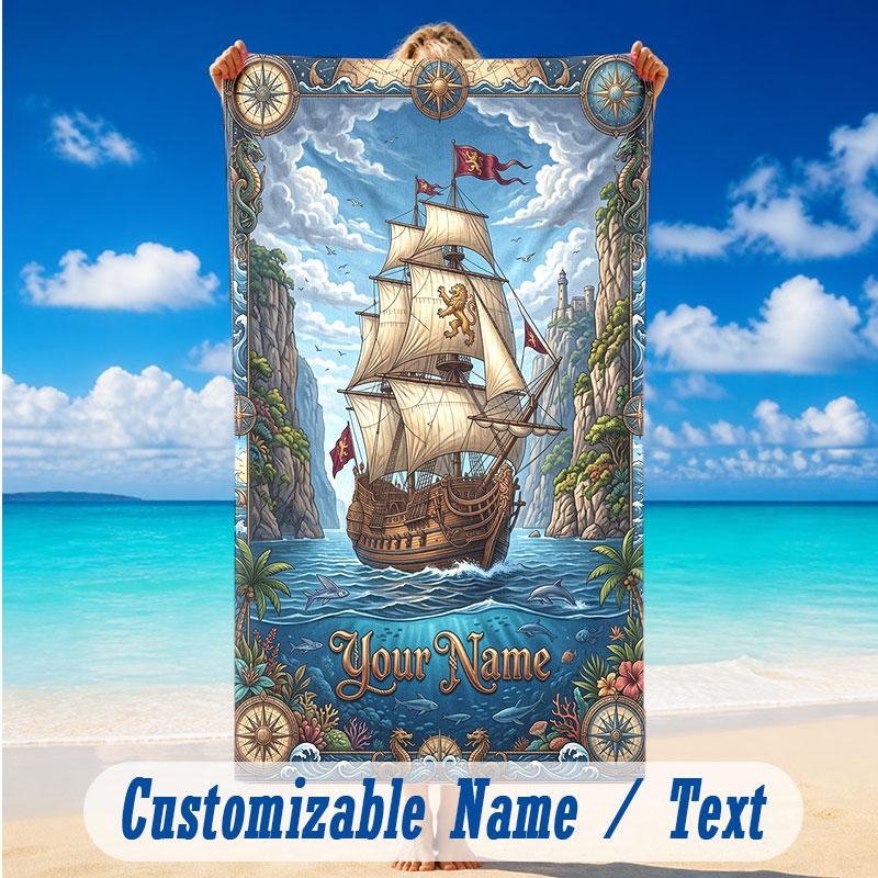 Adventure Journey Theme Beach Towel Personalized Custom Name & Text Soft Quick Dry Beach Towel for Swimming Travel