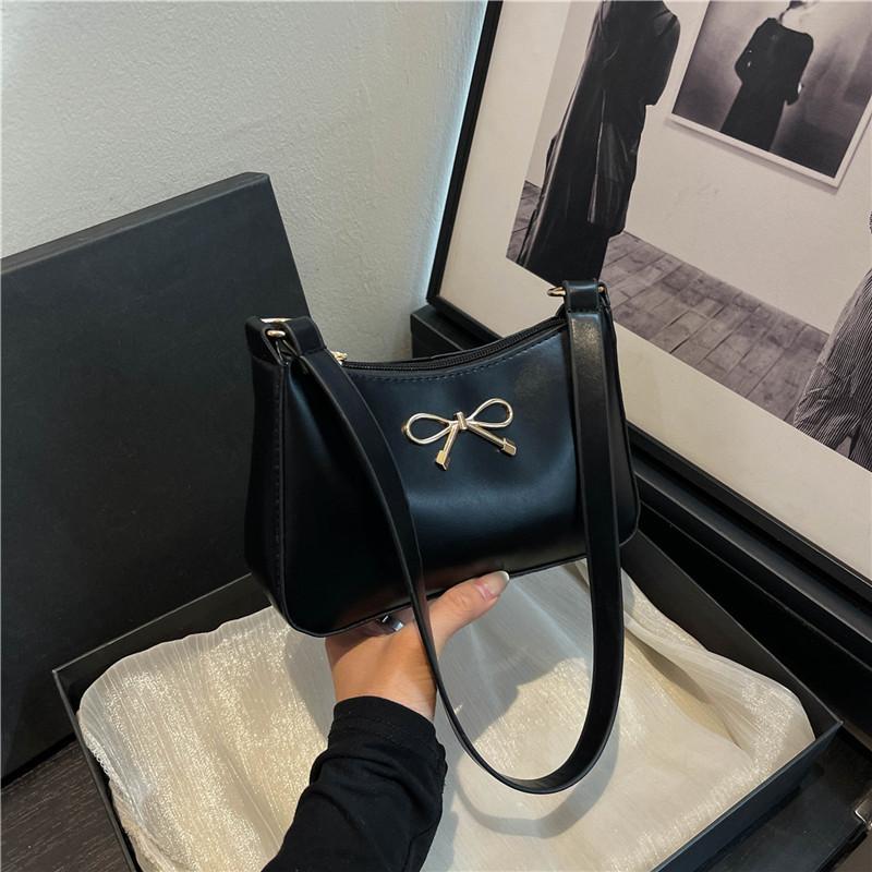 

Однотонный красивый бант, милый и продвинутый повседневный клатч на плечо, простая и универсальная портативная сумочка чёрный