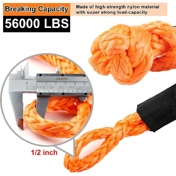Soft Shackle Synthetic Road Recovery Rope 1/2' X 23 Inch 56000LBS Breaking Strength Tow Shackles For Sailing SUV Off Road Towing ATV Recovery 2 Pack