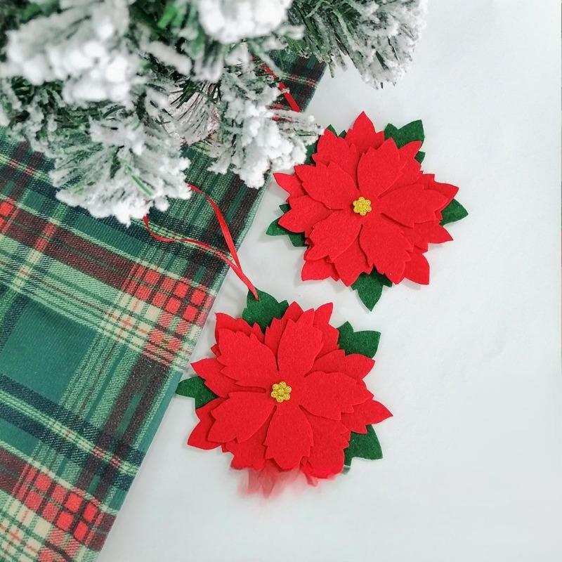 Weihnachtsbaumschmuck, Weihnachts-Flanell-Poinsettie Kunstblume, Weihnachtsdekoration Blütenkopf Hochzeit Feiertagsornament