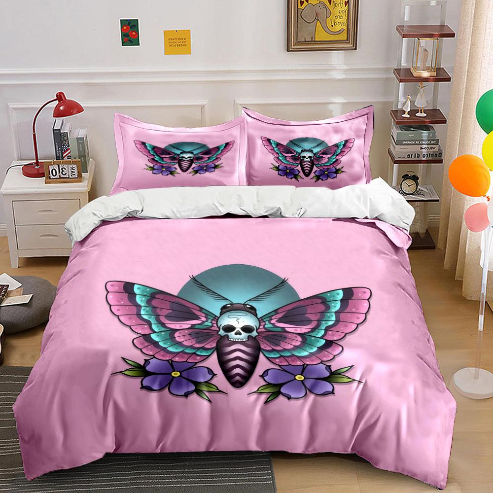 Butterfly Skull Art Decor Soft Comfortable Duvet Cover Bedding Set Included 1*Duvet Cover & 2*Pillowcases, Gift