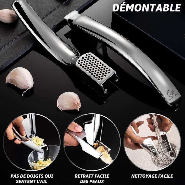 Presse-ail - GOURMET EASY - Acier Inox - Écrase l'Ail Sans Épluchage - Démontable - Garantie 5 Ans