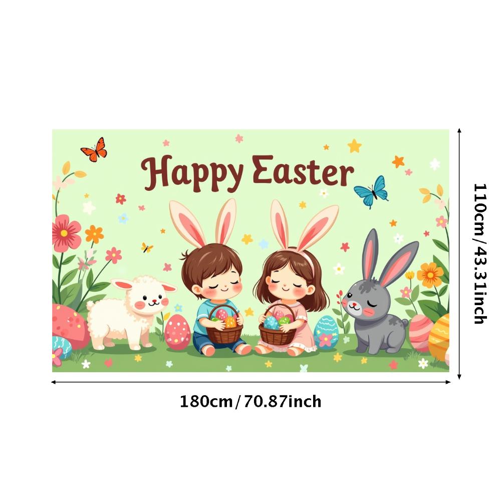 Happy Easter Backdrop Banner Easter Egg Bunnies Photography Prop Decorations Garden Party Supplies Background Spring Decor