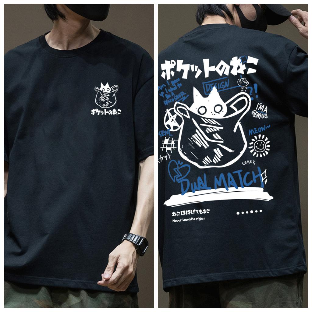 Men Summer T-Shirt Dual Match Graphic Print Black with White Blue Design Fit Short Sleeve Men Clothing