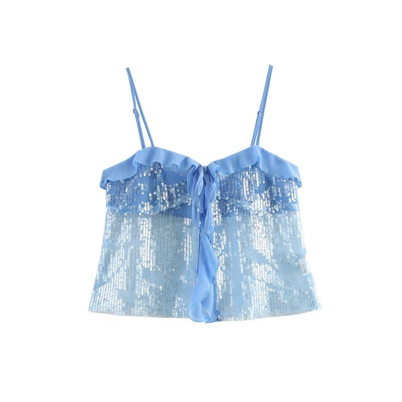 Kaslead New Arrival Women's Clothing Fashion Style Stylish Simple and Versatile Casual Sequin Sling Tops 9491887
