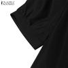 ZANZEA Women Casual Navy Collar Loose Short Sleeve Pleated Dress
