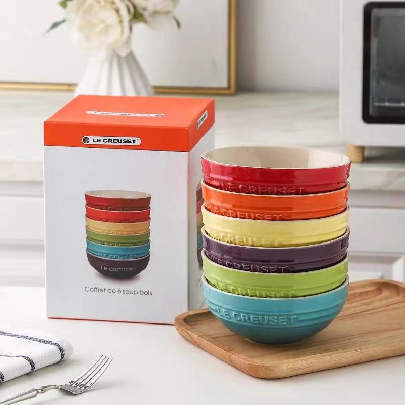 Le Creuset Cool Color Cerc Bowl for Salad Soup Noodles Fruit Rice Round Multifunctional Dining Utensils French Sle Daily...