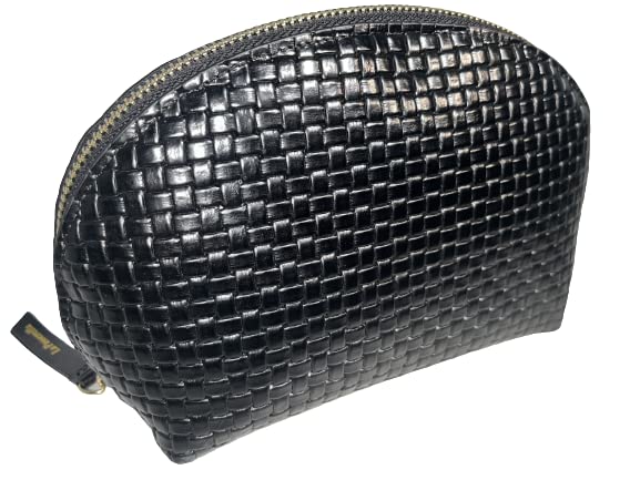 Pouch Made from Italian Genuine Cowhide Machine Mesh Embossed Leather Shell-shaped Leather, (Black)