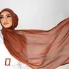100% Viscose Double Stitches Edge Scarf Hijab Femme Solid Color Long Shawl Muslim Foulard Headscarf Pashmina