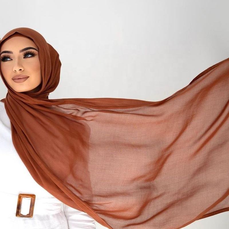 100% Viscose Double Stitches Edge Scarf Hijab Femme Solid Color Long Shawl Muslim Foulard Headscarf Pashmina