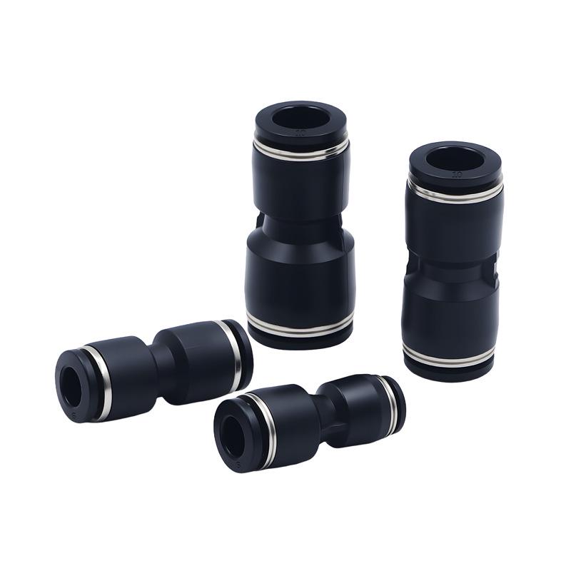 Black Pneumatic High-Pressure Air Hose Quick Connect Fitting, Variable Diameter (4 To 16mm), PU Straight Pneumatic Component